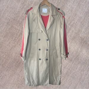 Bershka  “Inspirational” Classic Trench Coat  Size S / XS Red Racer Striping